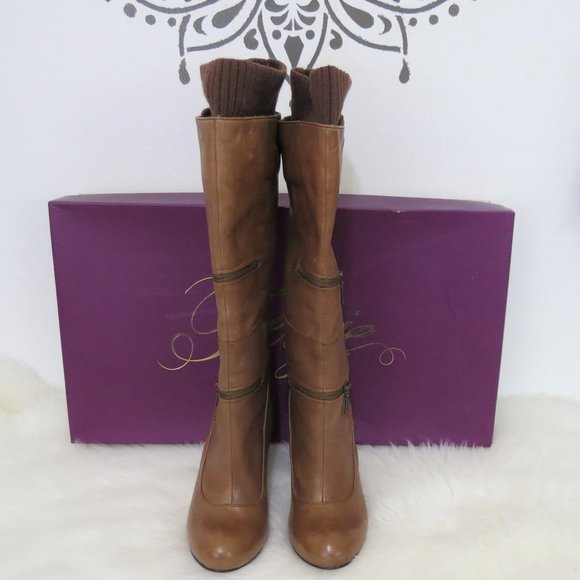 Fergie Tan High Heeled Knee High Boots 10 - Picture 2 of 5